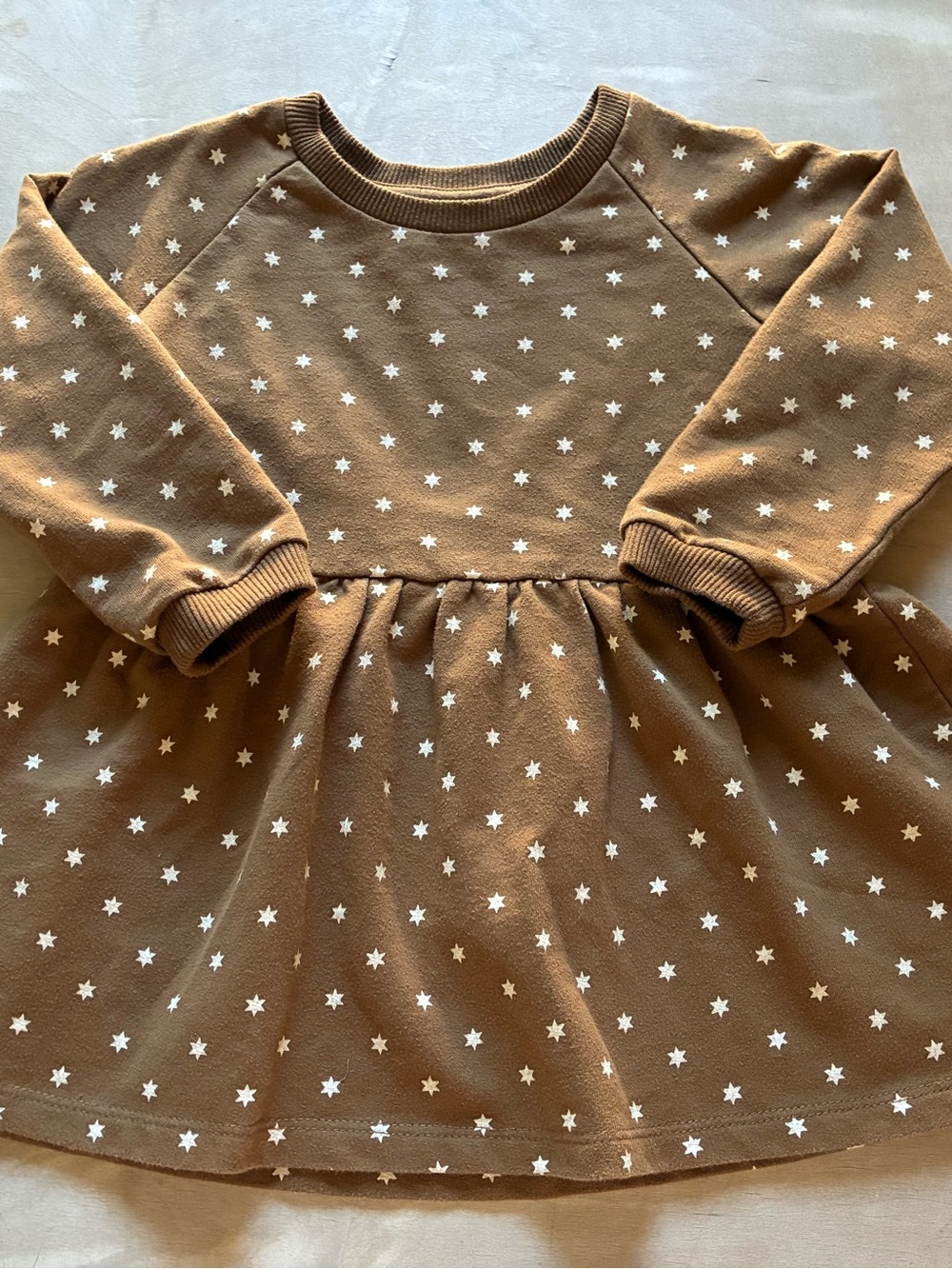 Girls' Brown Star Print Long-Sleeve Sweater Dress - 18-24 months